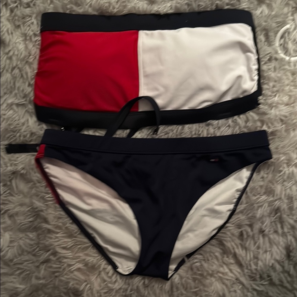 Tommy Hilfiger Red and White Bikini Swimwear